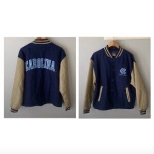 Vintage Oversized Leather Wool Bomber Jacket Champs Varsity Carolina Tar Heels